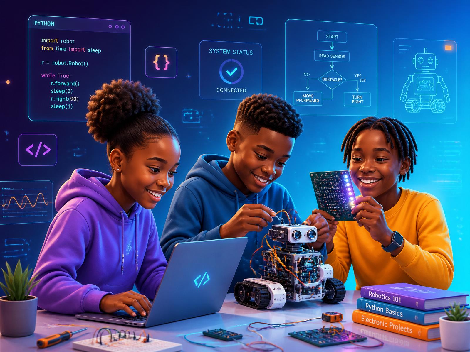 African students learning robotics, coding and AI with REDAX Minds